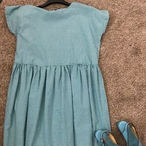 NWOT Adorable Cotton Gingham Blue Green Pullover Dress